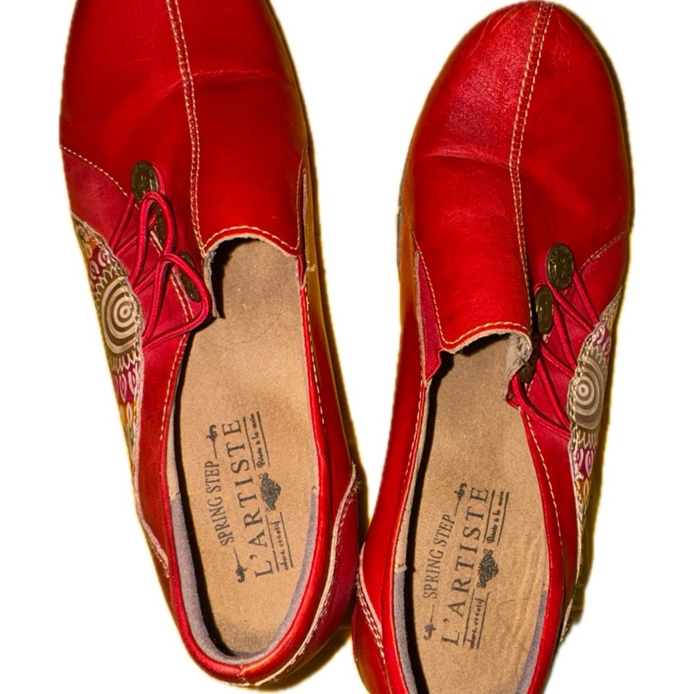 L’Artiste Spring Step Red Leather Artisan Comfort Slip On Shoes EU 38 - Picture 4 of 7